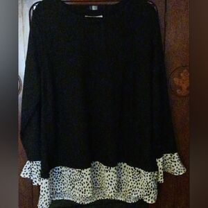 Avenue Hacci Blouse NWT Black With Chiffon Animal Print Trim